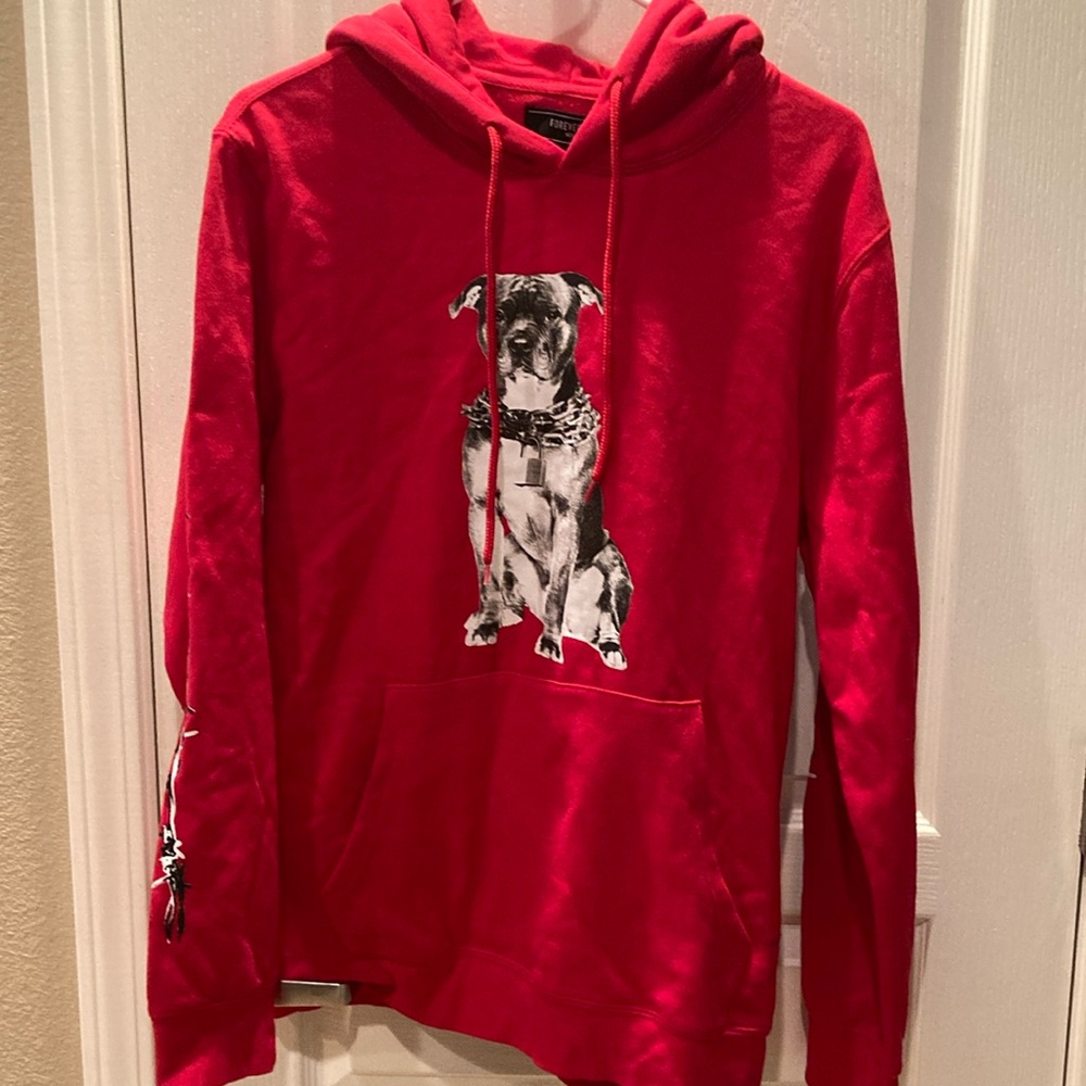 New Forever 21 Pitbull Dog Red Hoodie